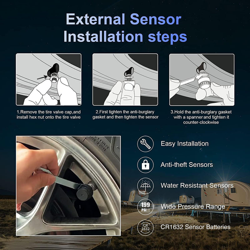 Tyre Pressure Sensor Monitor System Wireless Q1300