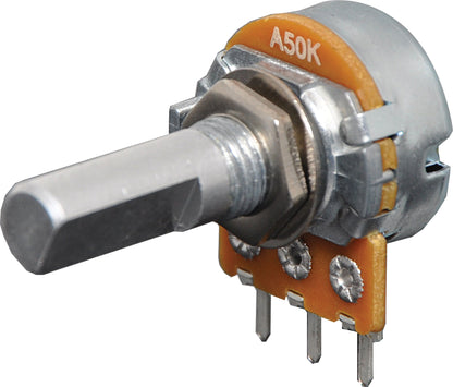 Potentiometer 50k Log D Shaft 16mm Single Horizontal PCB R2255