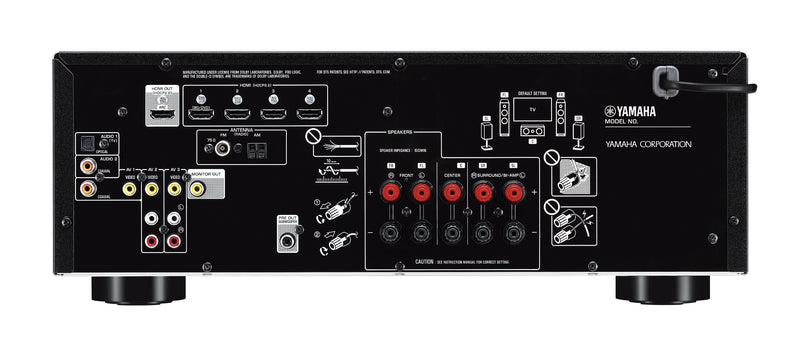 Yamaha Bluetooth compatible 5.1-channel AV receiver with fully discrete configuration and high-quality DACs. RX-V385