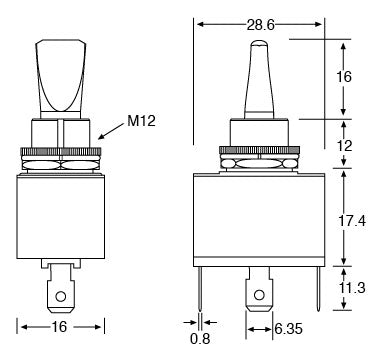 Toggle Switch SPST Red LED Low Voltage S1010