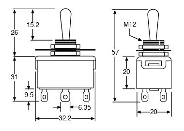 Toggle Switch DPDT (Mom. On/Off/Mom On.) 10A Heavy Duty S1053