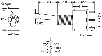 Toggle Switch SPDT Centre Off Solder Tail Mini S1330