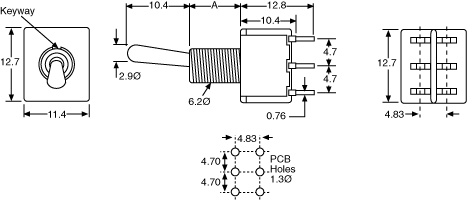 Toggle Switch DPDT PCB Mount Mini S1350