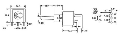 Toggle Switch DPDT Horizontal Action PCB Mount Mini S1360