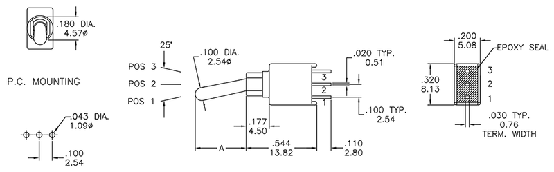 Toggle Switch SPDT PCB Mount Sub-Mini S1415