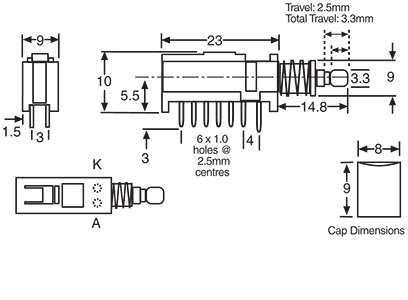 Push Button Switch 4PDT PCB Mount LED Yellow S1452