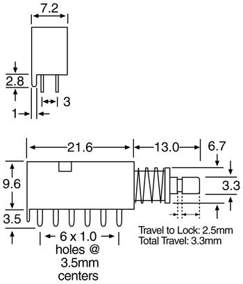 Push Button Switch 4PDT PCB Mount Mini S1520