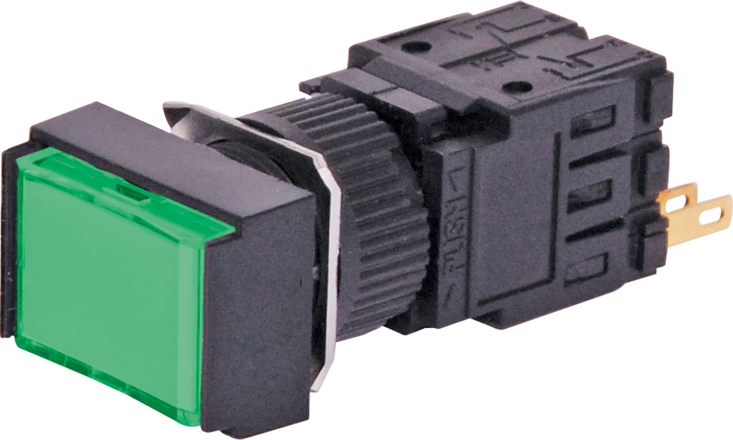 Push Button Switch DPST Alternate Green Illuminated Solder Tail S1722A