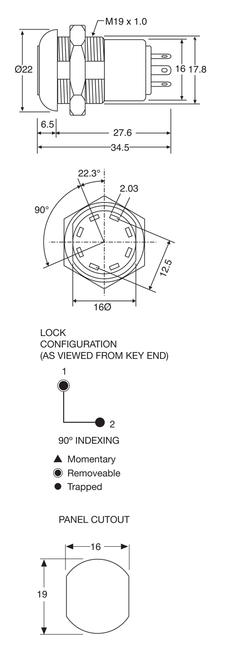 Keyswitch 2 Position DPDT 606 Key S2604