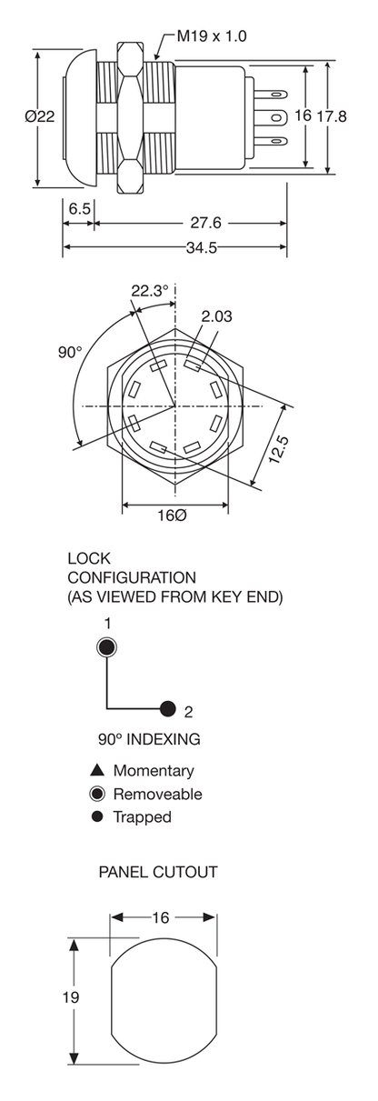 Keyswitch 2 Position DPDT 606 Key S2604