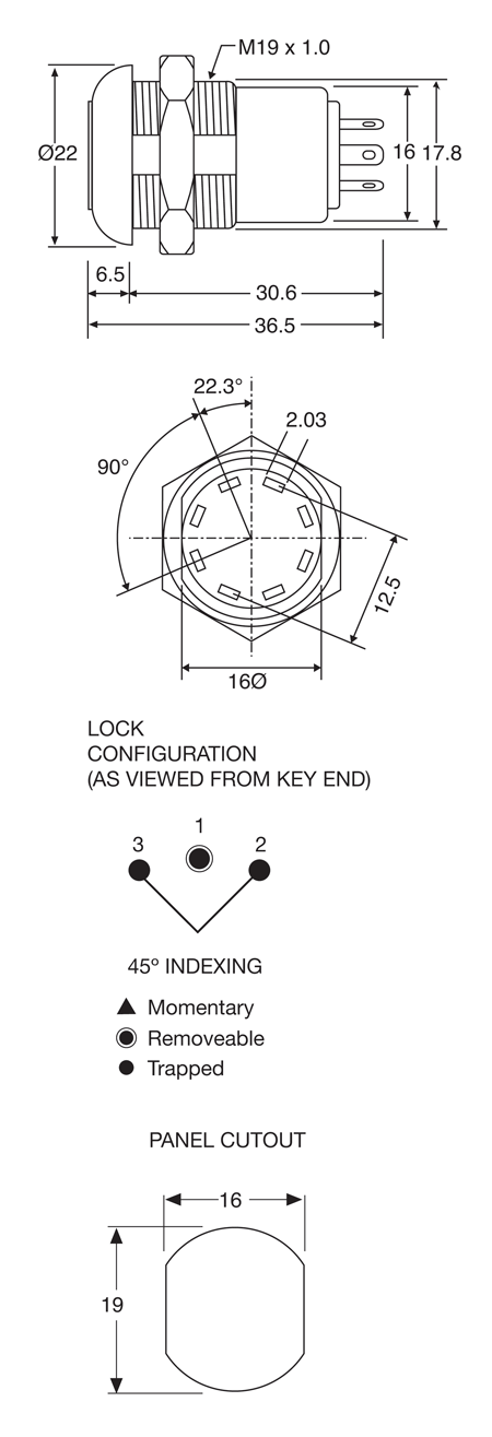 Keyswitch 3 Position DP3T 606 Key S2624