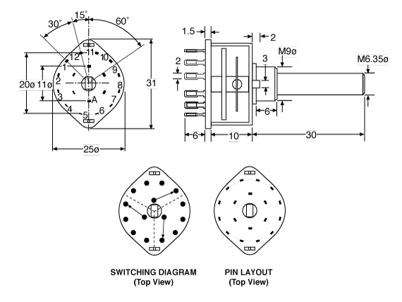 Rotary Switch 3 Pole 4 Position Wafer S3034