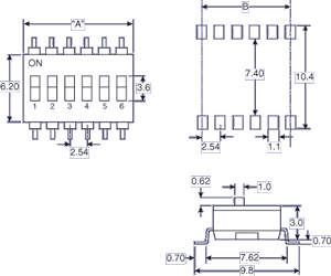 DIP DIL Switch 6 Way SMD S3086