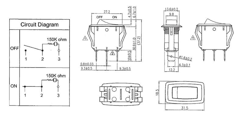 SPDT Heavy Duty Centre Off Alternate Rocker Switch S3232