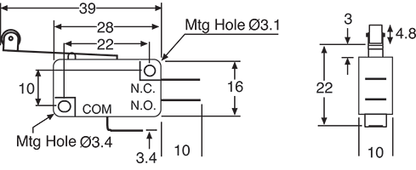 Push Button Switch 39mm Roller Lever SPDT Momentary Microswitch S3264