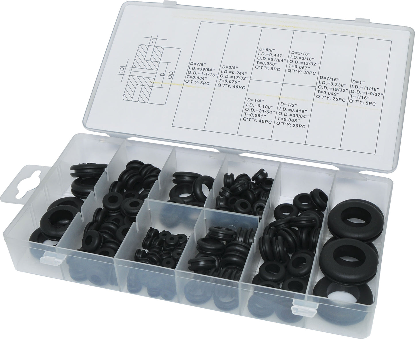 Cable Grommet Rubber Grommets Multi Pack 180pc S6054