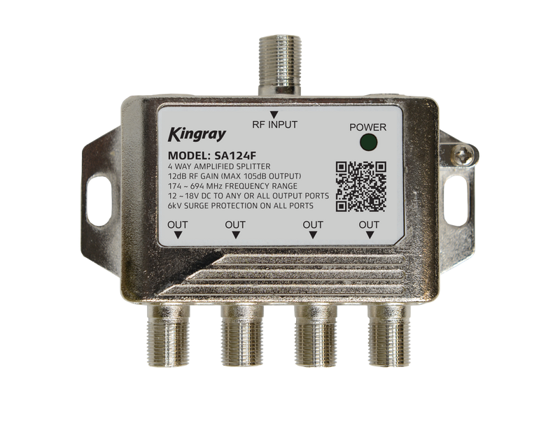 KINGRAY Amplified 4 Way TV Signal Splitter Including PSK06 Power Supply SA124FDP
