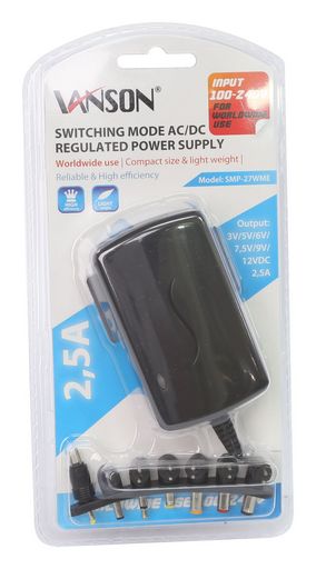 Mains Adaptor Multi Volt 3-12vdc@2.5a 7 Plugs SMP-27WME