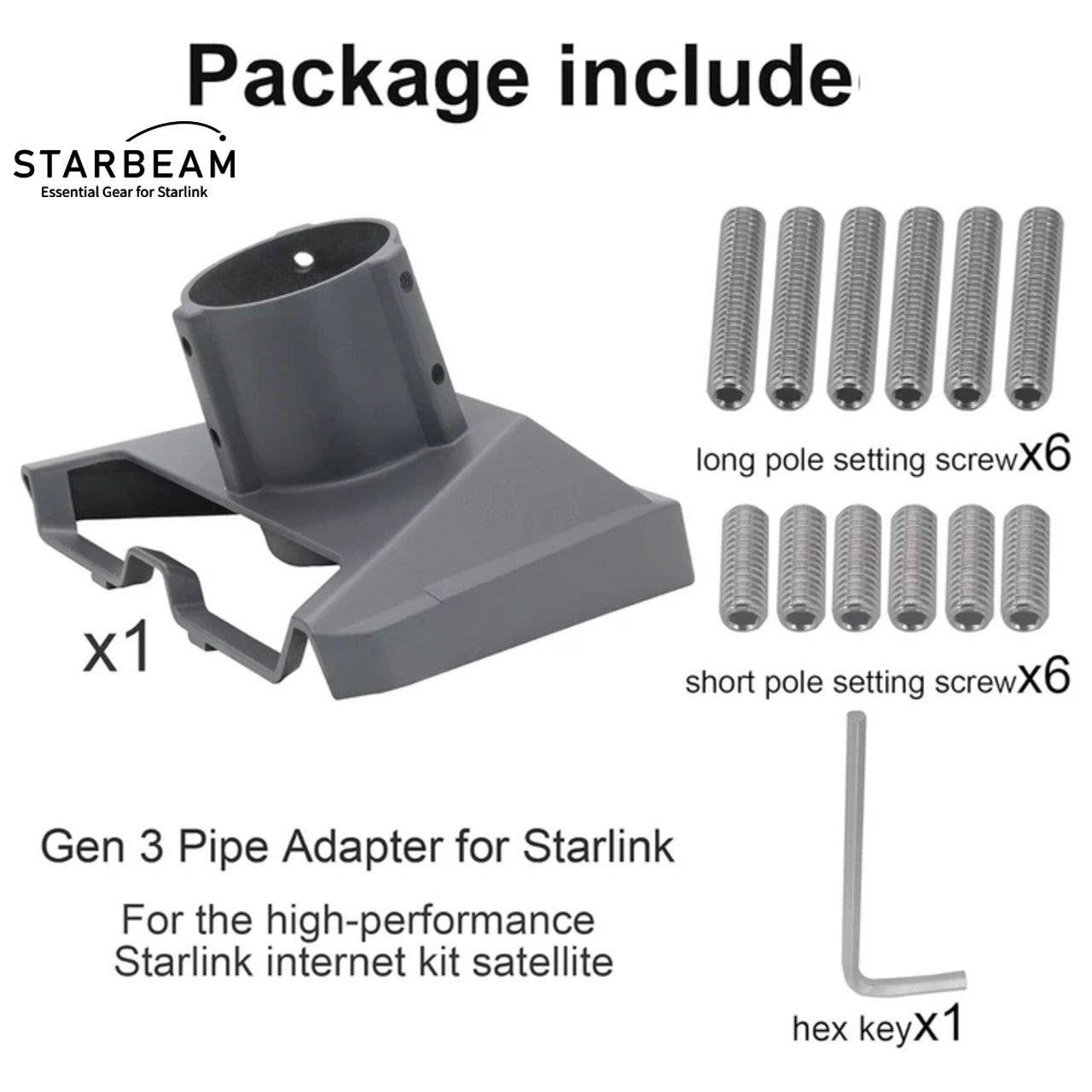 Starbeam Starlink Gen 3 Standard Aluminum Pole Adapter 25-48mm Pole SAT-SB-00083