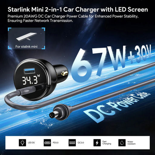 Starlink Mini Dc Power Supply 12/24v Pd 20v@100w Usb-c To 2.1mm 3m STLM-DC101