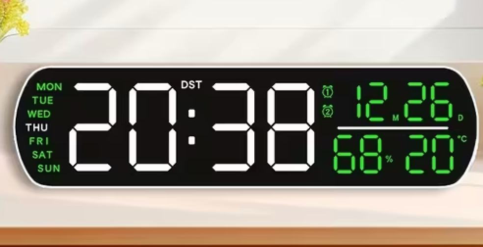 Clock LED 6671 Digital, Dual Alarm Clock, Weather/timer, 12/24hr White+green Digit GK4994436/BLKWG