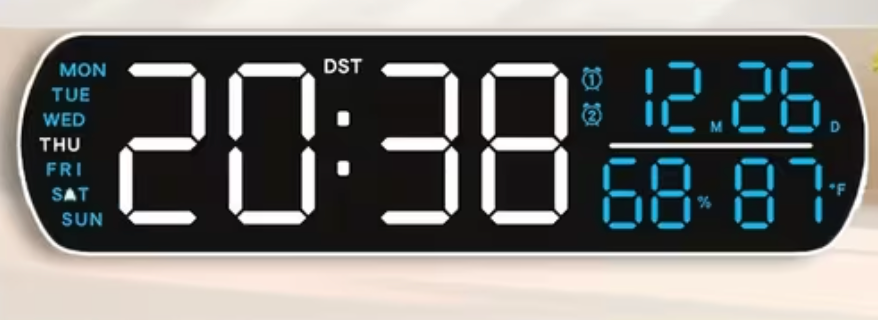 Clock LED 6671 Digital, Dual Alarm Clock, Weather/timer, 12/24hr White+blue Digits GK4994436/BLKWB
