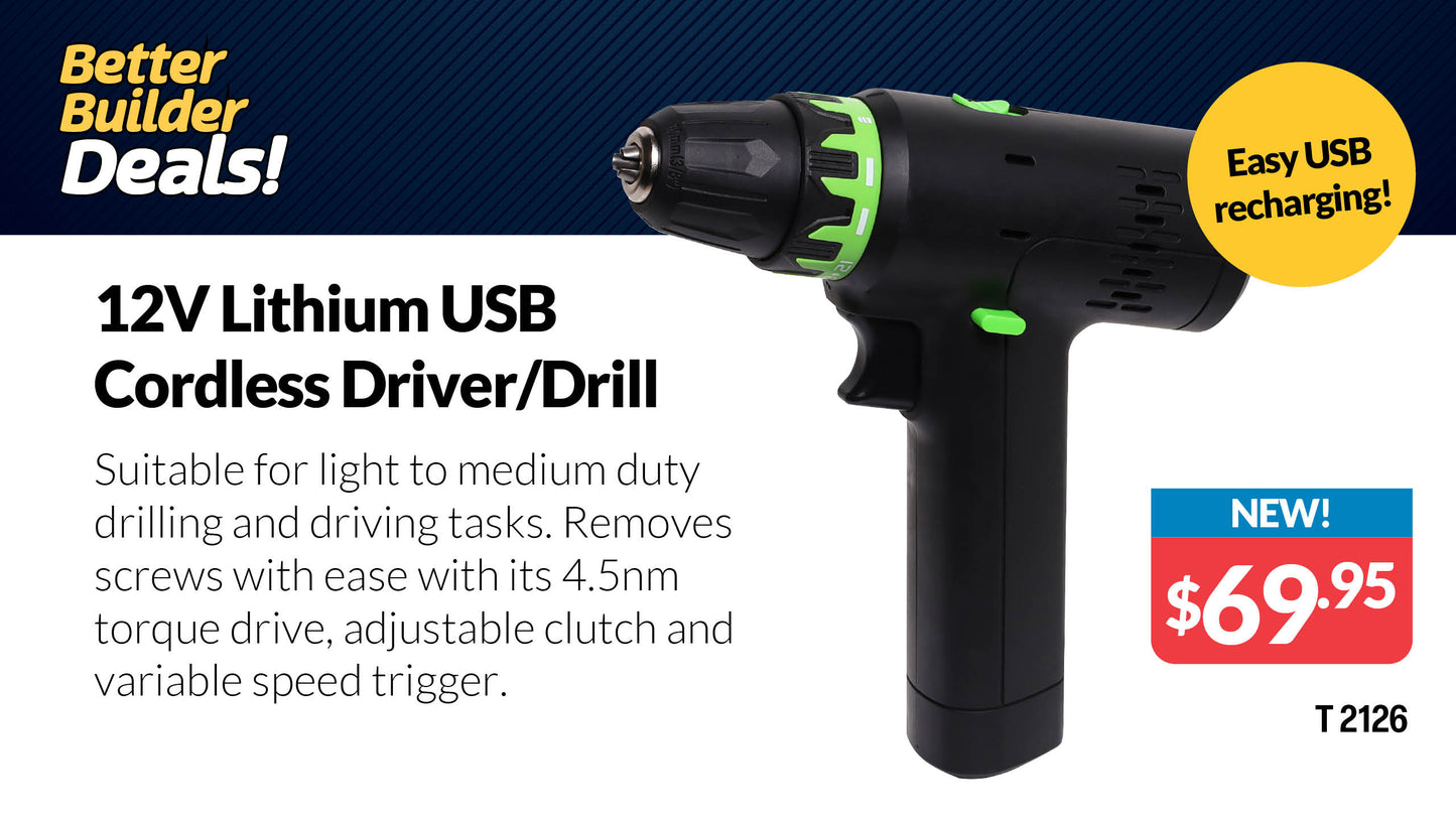 Drill Driver Cordless USB Rechargeable T2126