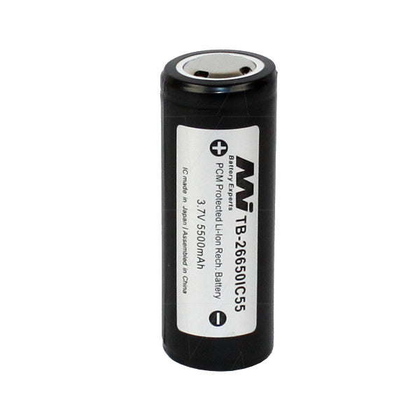 Lithium Ion Torch Battery 26650 Size 5.5Ah Protected TB-26650IC55-BP1