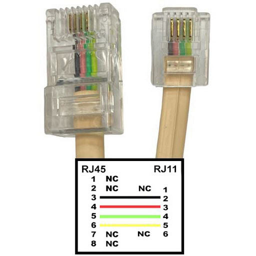Telephone Lead Rj45 Plug To Rj12 Plug 2m TC86