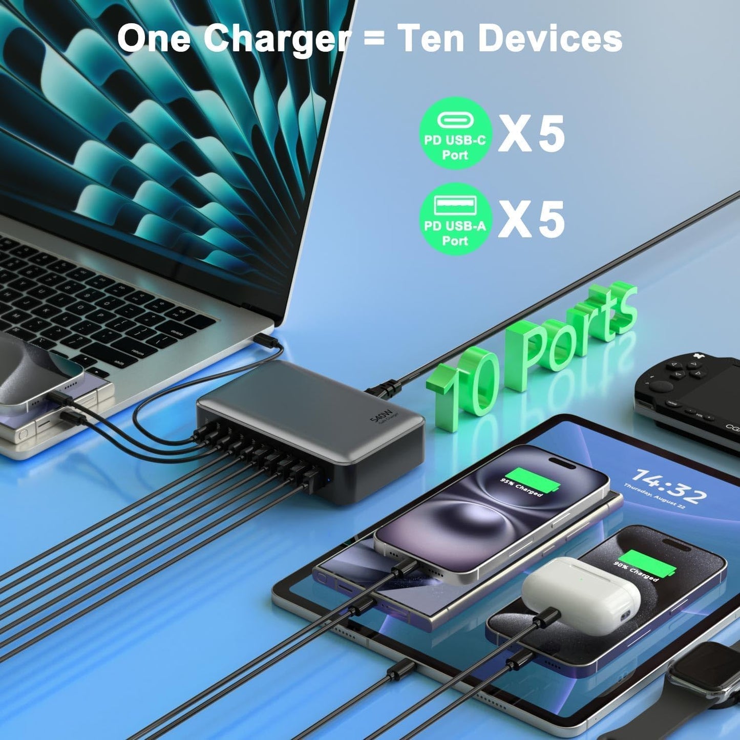 Charging Station 540w 10-port USB 5C/5A TCS710ACC