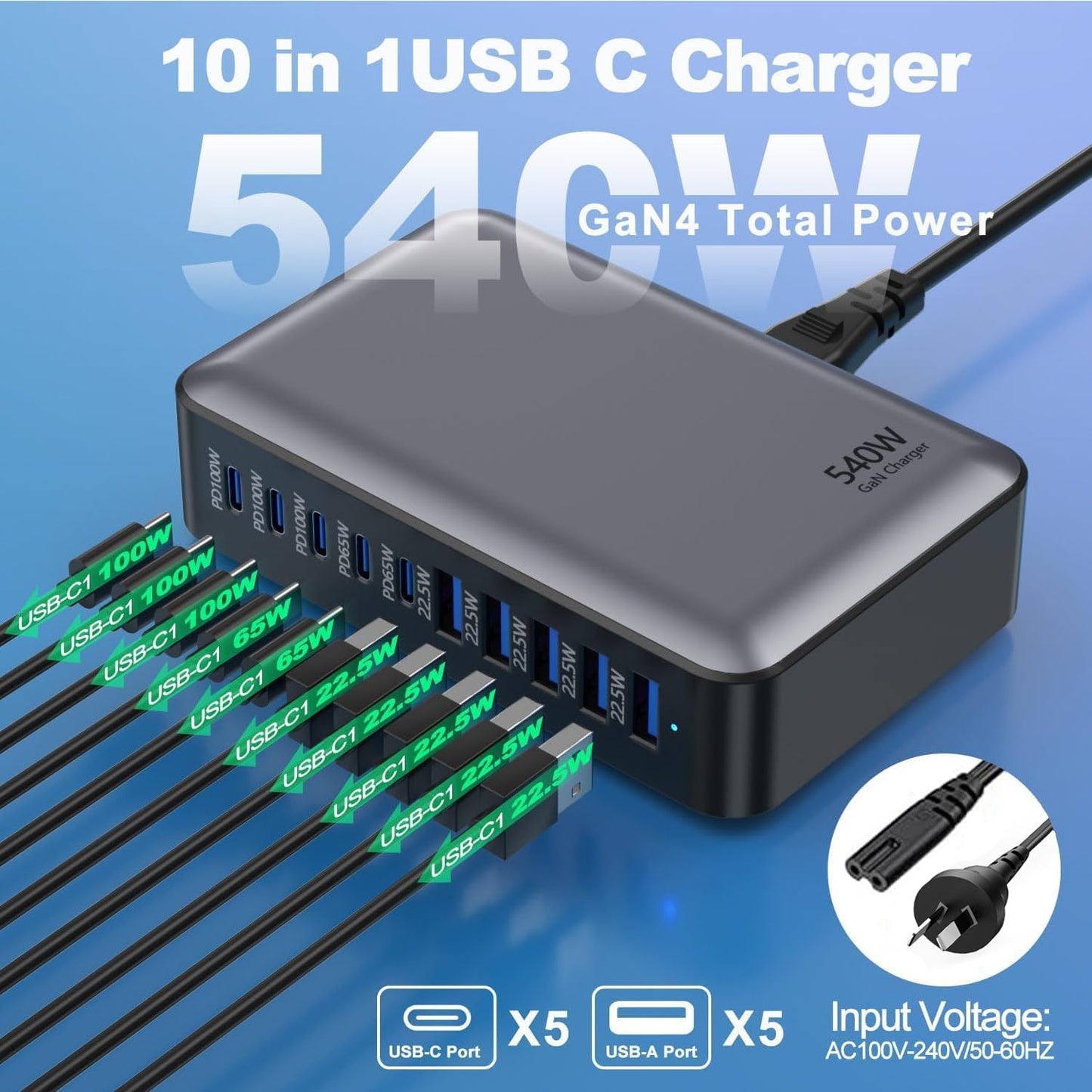 Charging Station 540w 10-port USB 5C/5A TCS710ACC