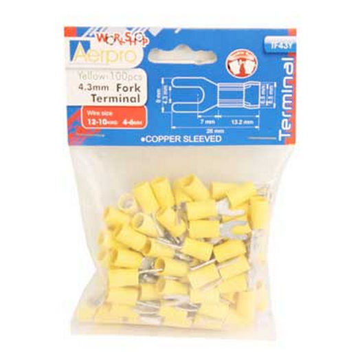 Qc Crimp Fork 4.3mm Yellow Pk10 TM11083