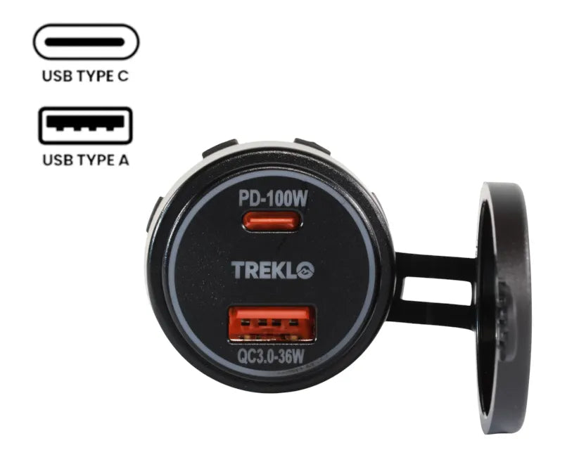 Treklo PD PRO USB-A+USB-C Charger Port 100w Backlit USB-100W-QC-LIT