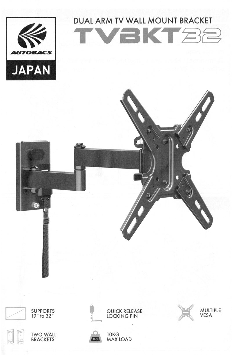 Caravan TV Wall Mt Bracket Dual Arm Vesa 10kg TVBK32