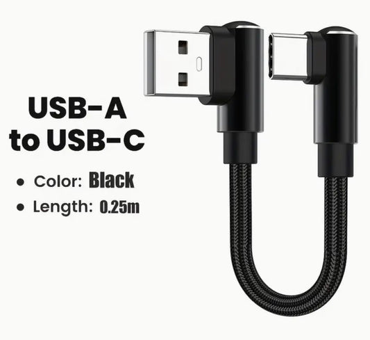 USB A Right Angle To Type-C Right Angle Armoured Cable Black UE1810123/B.25