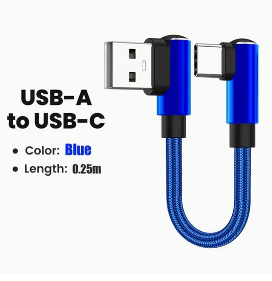 USB A Right Angle To Type-C Right Angle Armoured Cable Blue UE1810123/BL.25