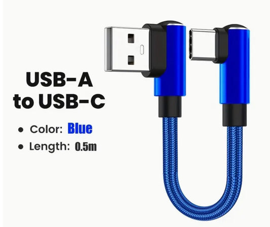 USB A Right Angle To Type-C Right Angle Armoured Cable Blue UE1810123/RBL.5