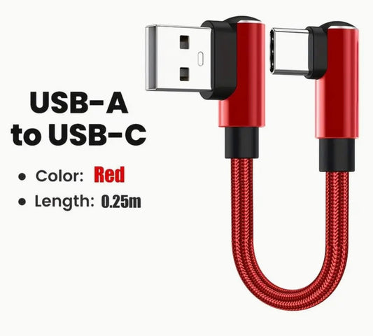 USB A Right Angle To Type-C Right Angle Armoured Cable Red UE1810123/R.25