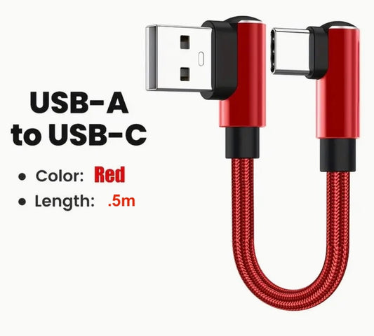 USB A Right Angle To Type-C Right Angle Armoured Cable Red UE1810123/R.5