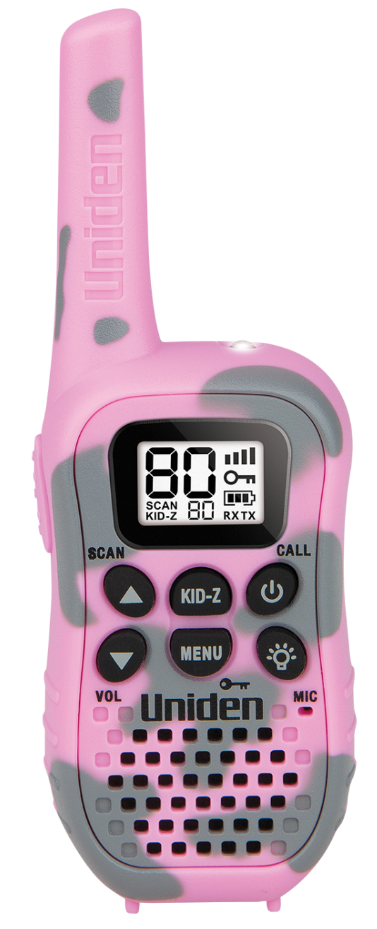 80 Channel UHF CB Handheld Radio (Walkie-Talkie) with Kid Zone – Pink Camouflage Colour UH45CP