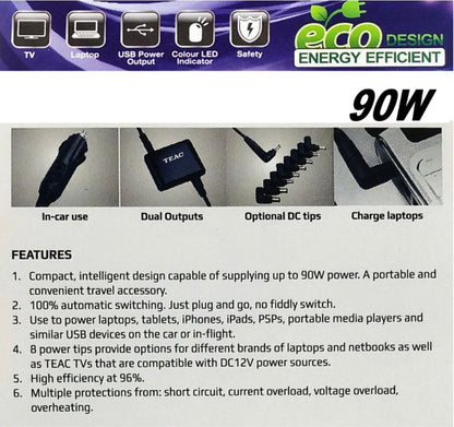 Universal Laptop 12v DC 90w Charger Adapter Auto Voltage Switch 15v - 19.5v MCA62