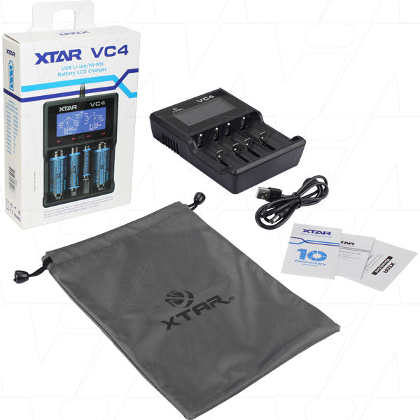 Battery Charger with USB Input and LCD Display XTAR VC4 1-4 Cell Lithium Ion / NiMH VC4
