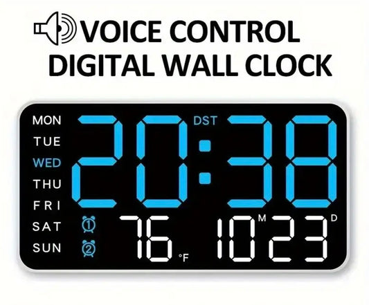 Clock Voice Activated Led Blue Digital With Dual Alarm, Calendar, Weekdays, Temperature Display Rk1361647/BB