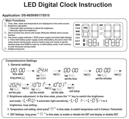 Clock Voice Activated Led Blue Digital With Dual Alarm, Calendar, Weekdays, Temperature Display Rk1361647/BB