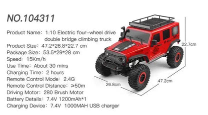WL Crawler Jeep Style 1:10 4wd 7.4v Li-ion Battery Wl104311