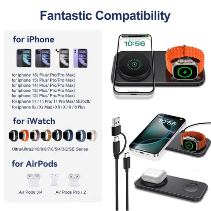 Wireless Charging Stand Magnetic Foldable Phone Watch Earbuds TD2325AW