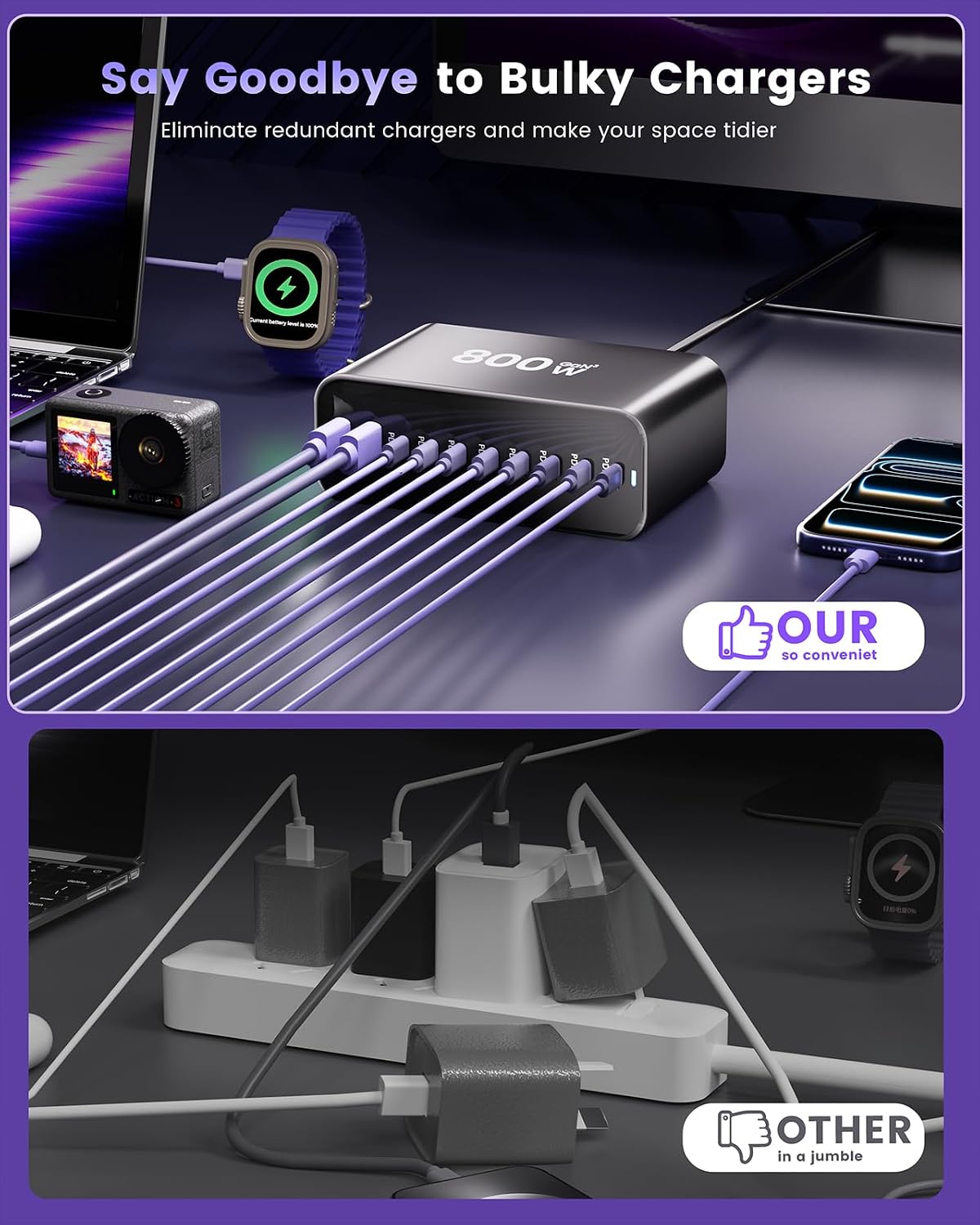 Mains Charging Station 800w 8x USB C, 2xUSB A GaN Fast X001BWE4K3