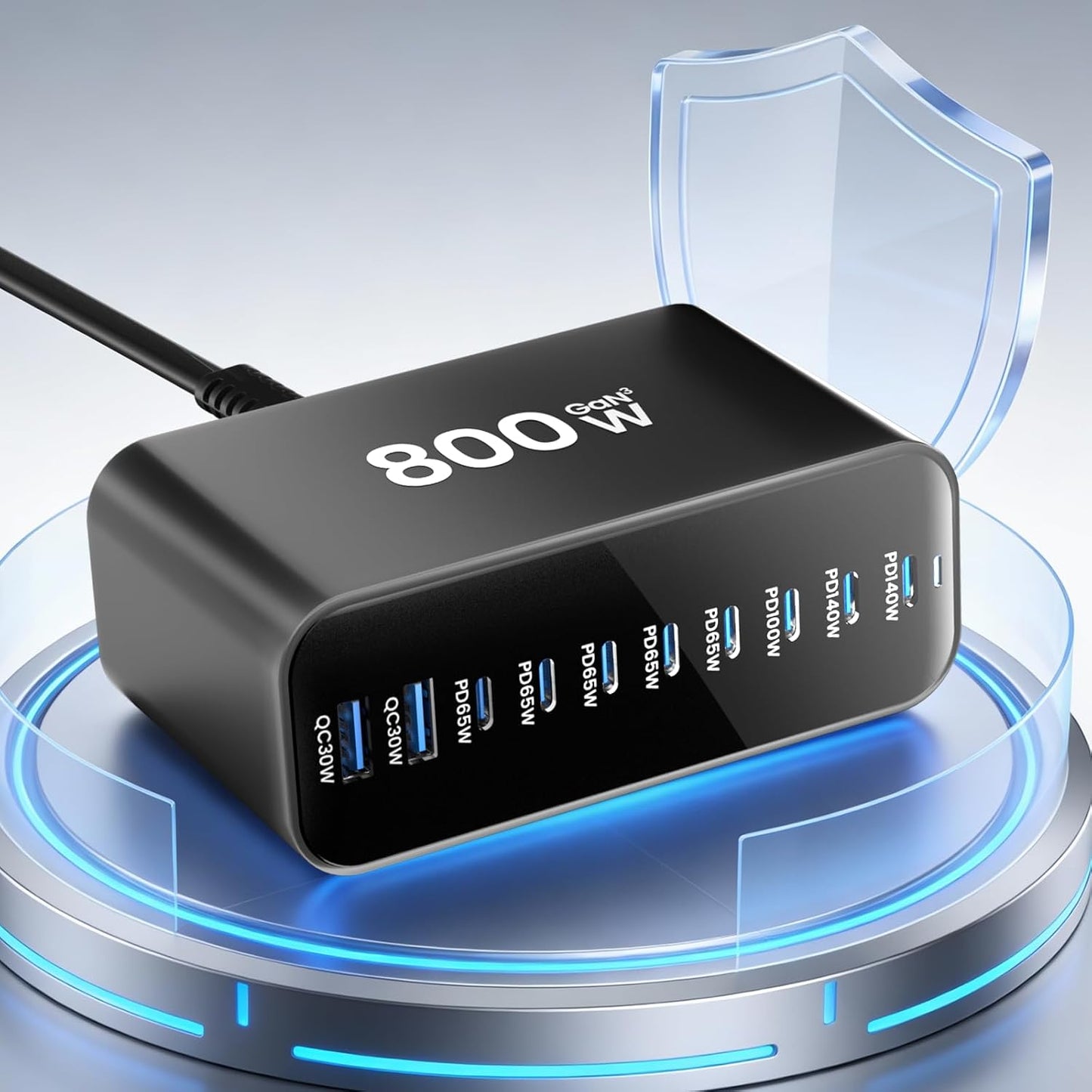 Mains Charging Station 800w 8x USB C, 2xUSB A GaN Fast X001BWE4K3