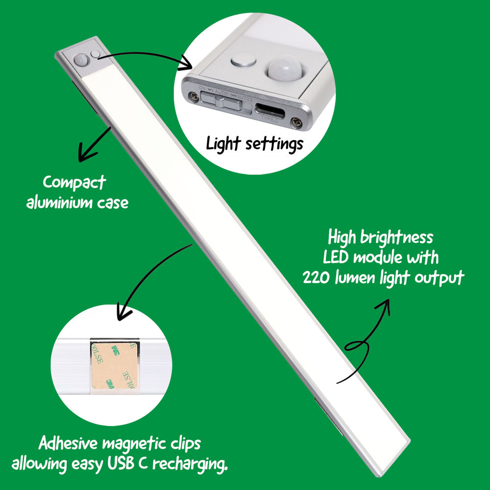 LED Sensor Light Battery Powered USB Aluminium X2396