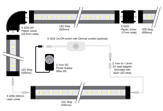 LED Strip Light Warm White 12 Volt LED Aluminium 0.5m X3250